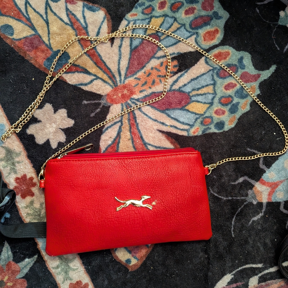 Red Women's Crossbody Bag with Gold Chain